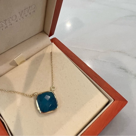 🎂😀NIB Argento Vivo - Delicate 14K Gold Plated Necklace w/Semi-Precious Stone - Picture 2 of 4